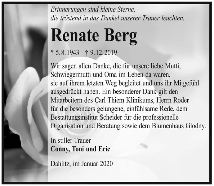 Danksagung Renate Berg