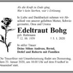 Traueranzeige Edeltraut Bohg, geb. Rathmann