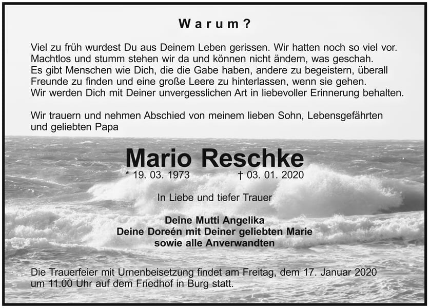Traueranzeige Mario Reschke El