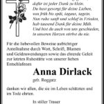 Danksagung Anna Dirlack, geb. Roggatz