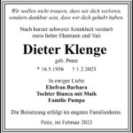 Traueranzeige Dieter Klenge