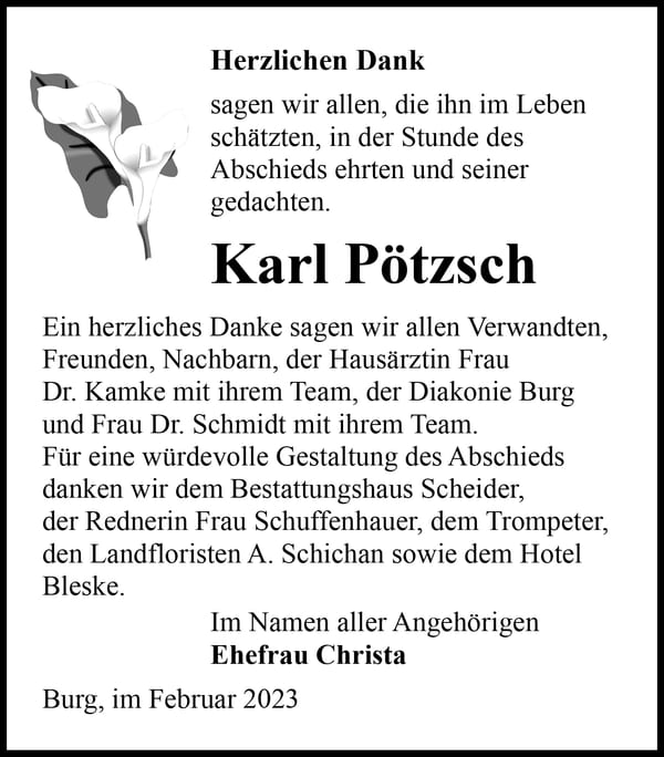 Danksagung Karl Pötzsch