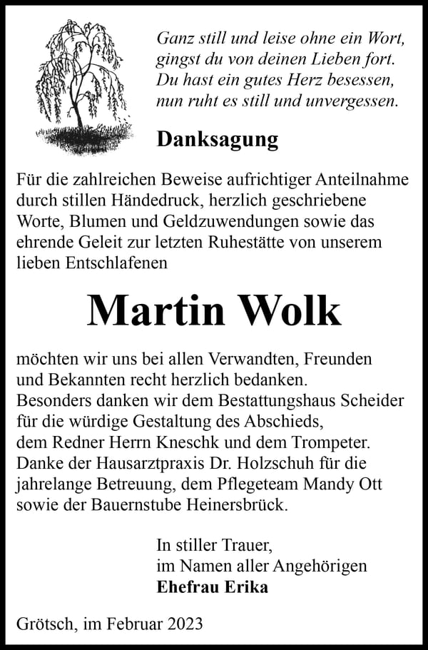 Danksagung Martin Wolk