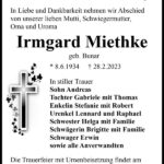 Traueranzeige Irmgard Miethke, geb. Bunar