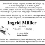 Traueranzeige Ingrid Müller, geb. Dally