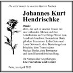 Danksagung Johannes Kurt Hendrischke