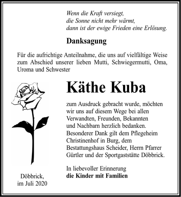 Danksagung Käthe Kuba