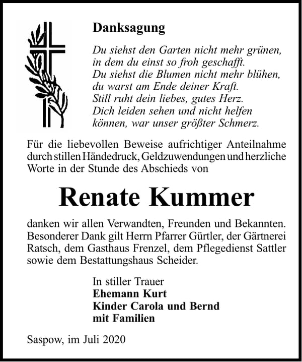Danksagung Renate Kummer