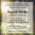 Traueranzeige Ingrid Birke