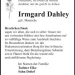 Danksagung Irmgard Dahley, geb. Matusche