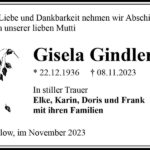 Traueranzeige Gisela Gindler