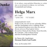 Danksagung Helga Marx, geb. Liegau