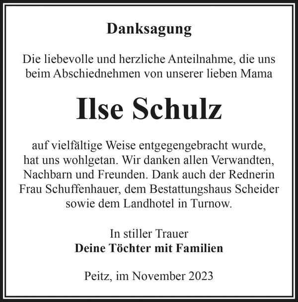 Danksagung Ilse Schulz