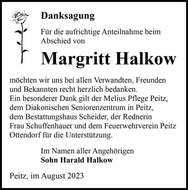 Danksagung Margritt Halkow