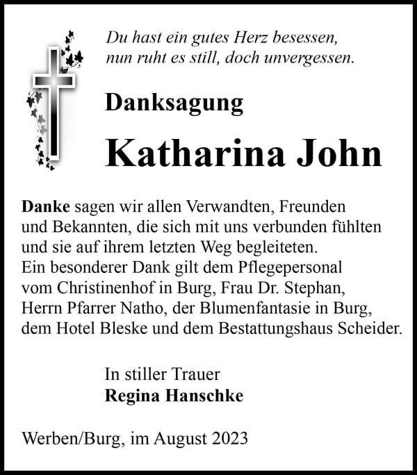 Danksagung Katharina John