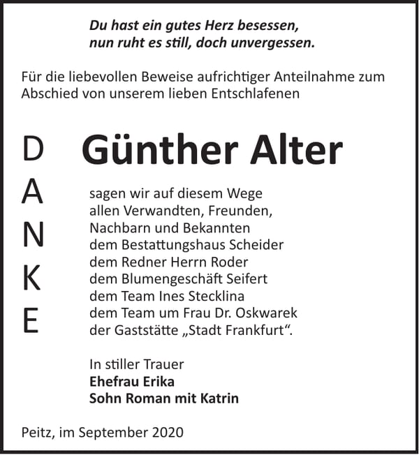Danksagung Günther Alter
