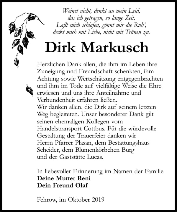 Danksagung Dirk Markusch