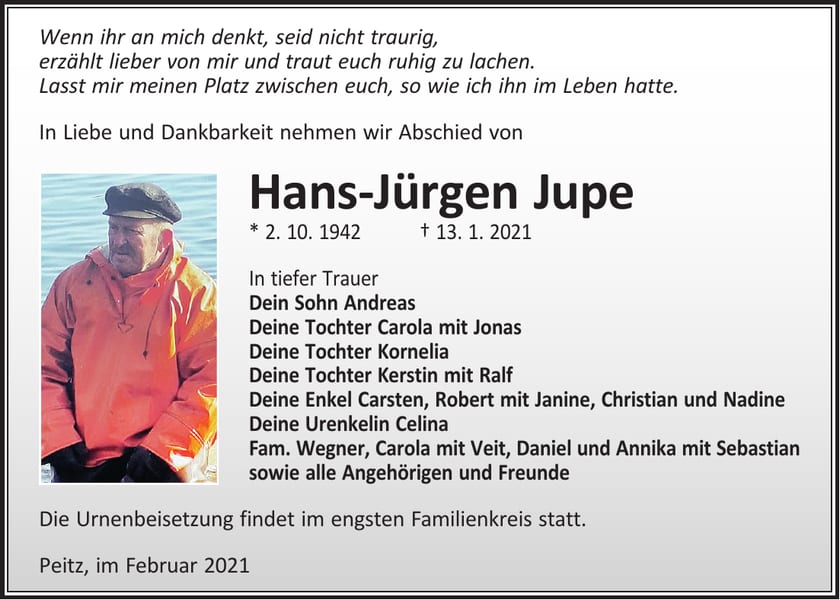 Traueranzeige Hans-Jürgen Jupe