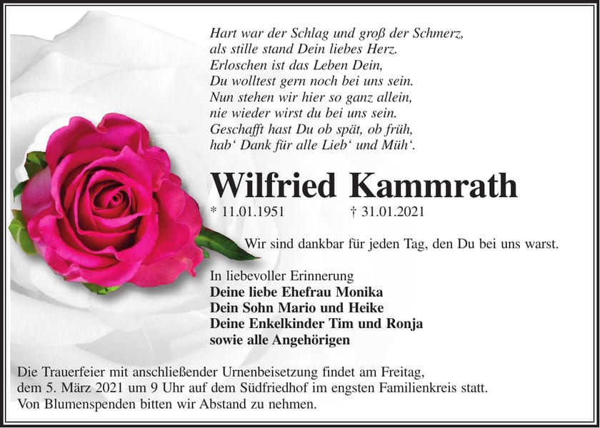 Traueranzeige Wilfried Kammrath