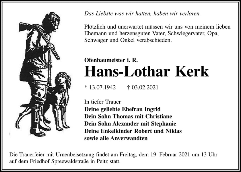 Traueranzeige Hans-Lothar Kerk