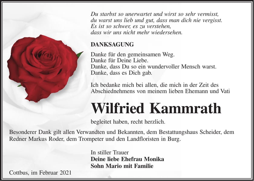 Danksagung Wilfried Kammrath