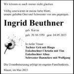 Traueranzeige Ingrid Beuthner, geb. Karras