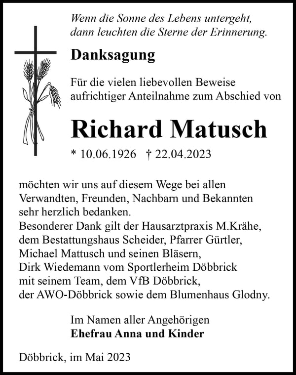 Danksagung Richard Matusch