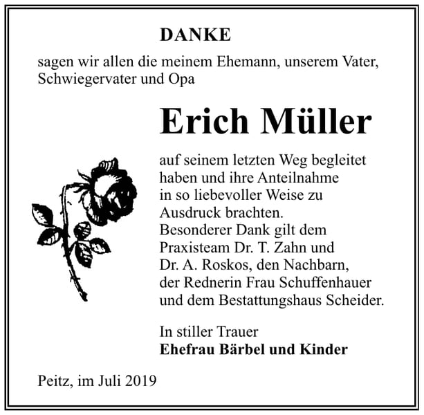 Danksagung Erich Müller