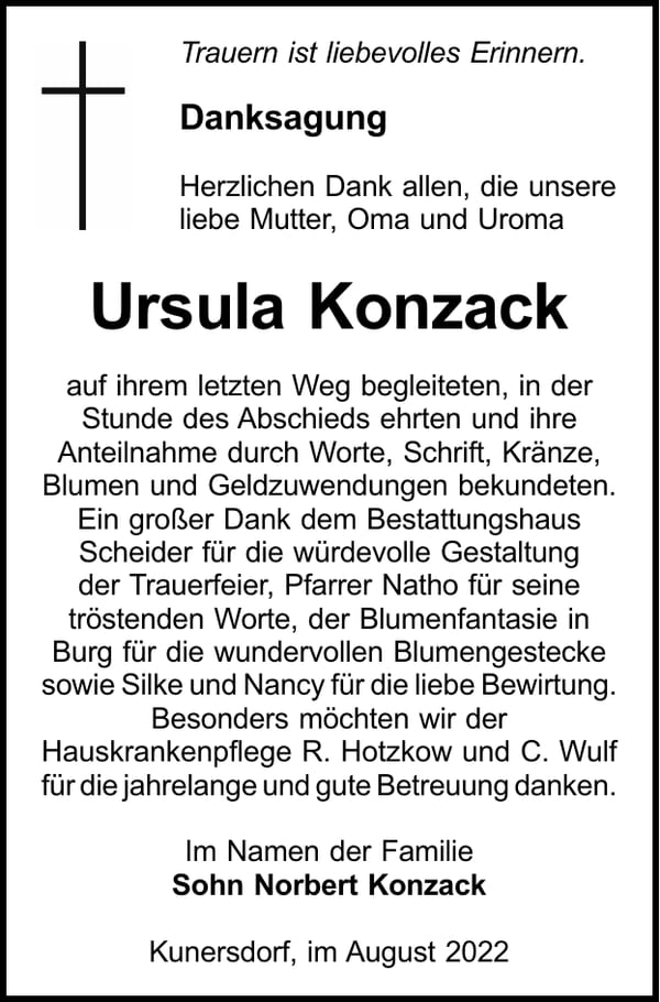 Danksagung Ursula Konzack