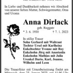 Traueranzeige Anna Dirlack, geb. Roggatz