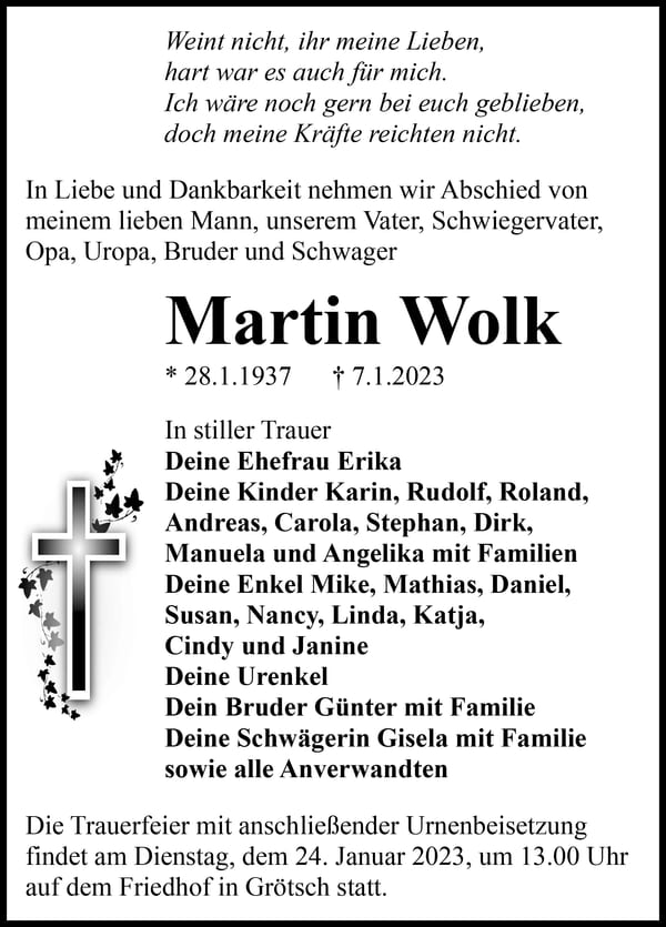 Traueranzeige Martin Wolk
