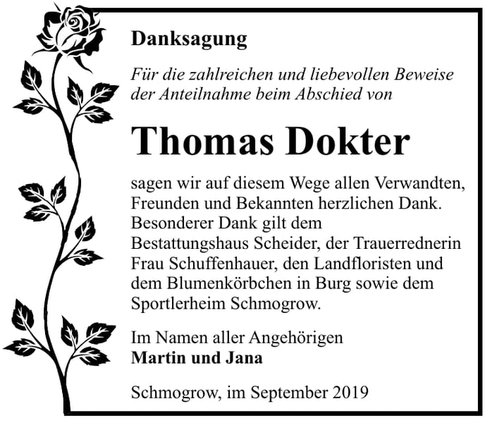 Danksagung Thomas Dokter
