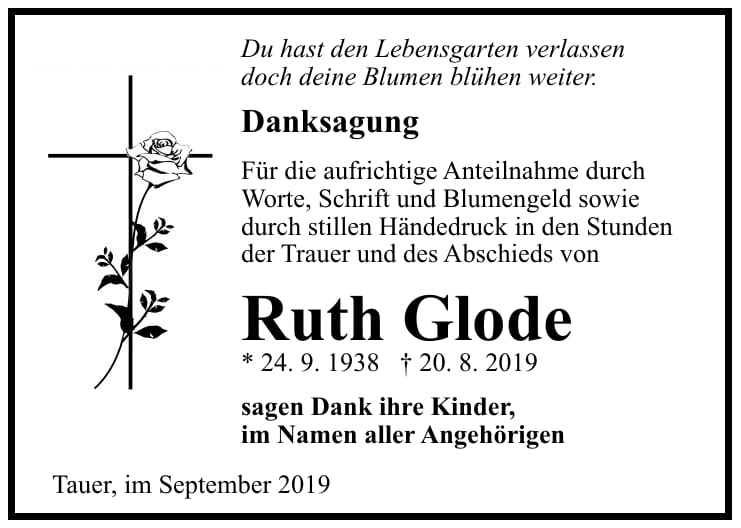 Danksagung Ruth Glode