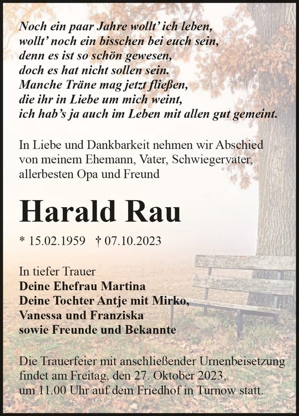 Traueranzeige Harald Rau