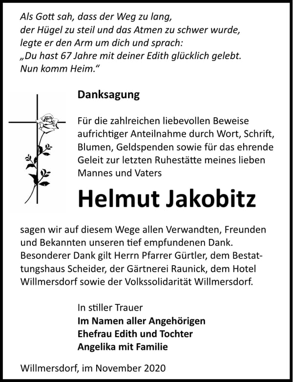 Danksagung Helmut Jakobitz