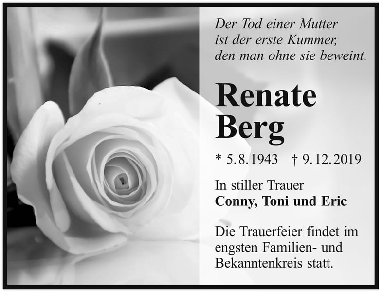 Traueranzeige Renate Berg