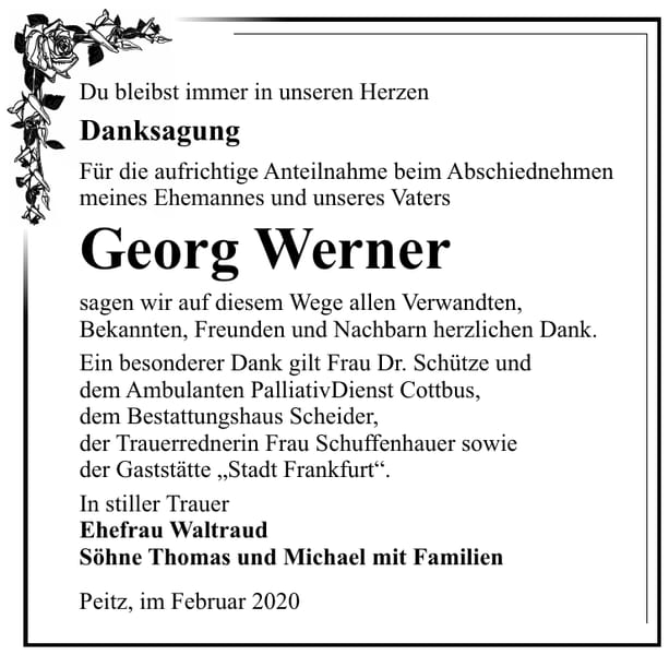 Danksagung Georg Werner