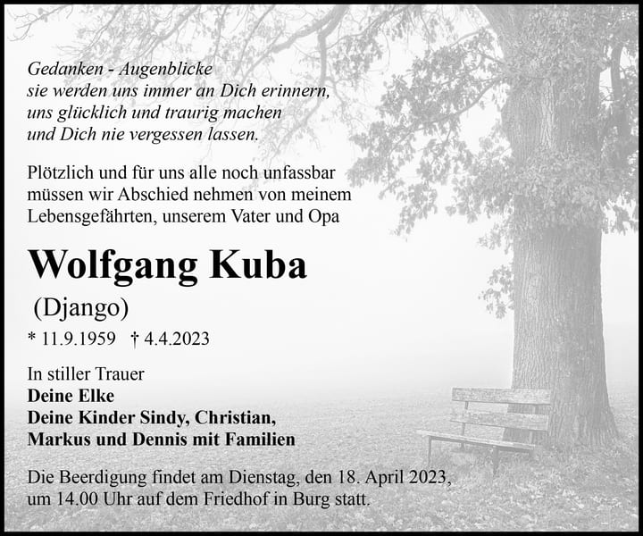 Traueranzeige Wolfgang Kuba