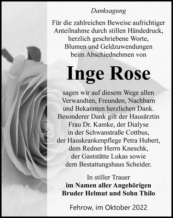 Danksagung Inge Rose