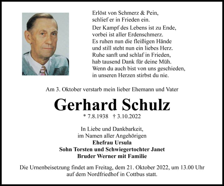 Traueranzeige Gerhard Schulz