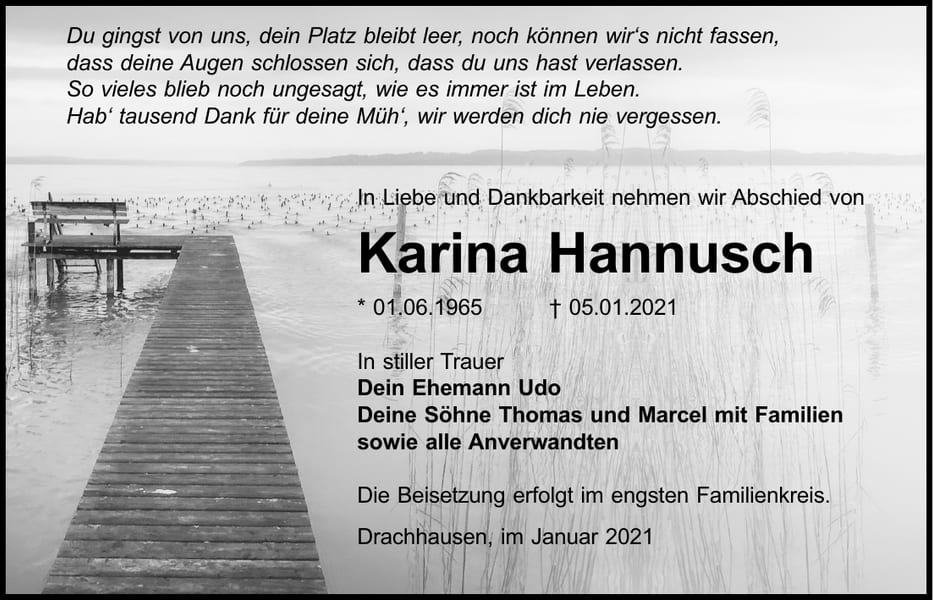 Traueranzeige Karina Hannusch