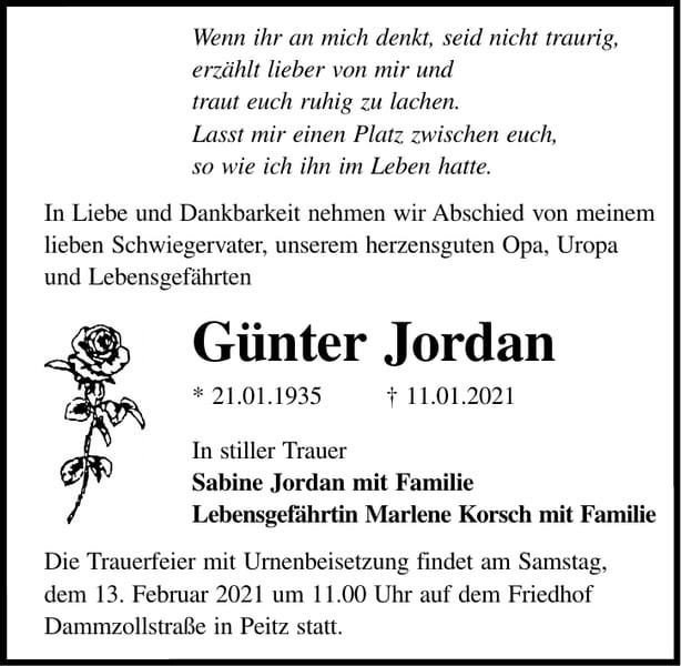 Traueranzeige Günter Jordan