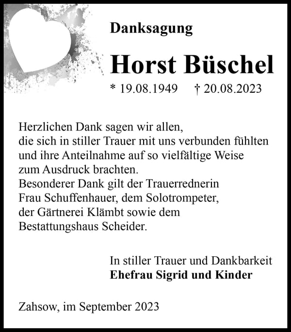 Danksagung Horst Büschel
