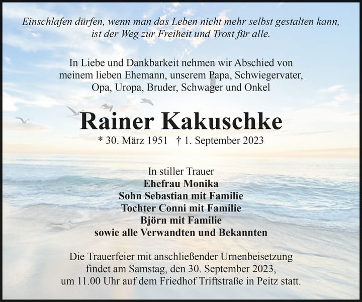 Traueranzeige Rainer Kakuschke
