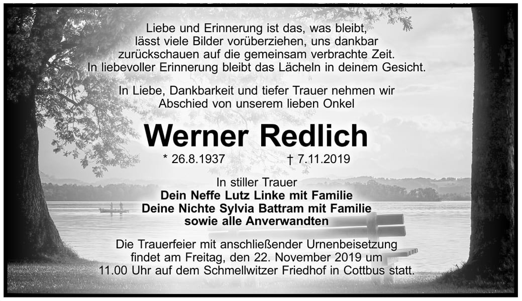Traueranzeige Werner Redlich