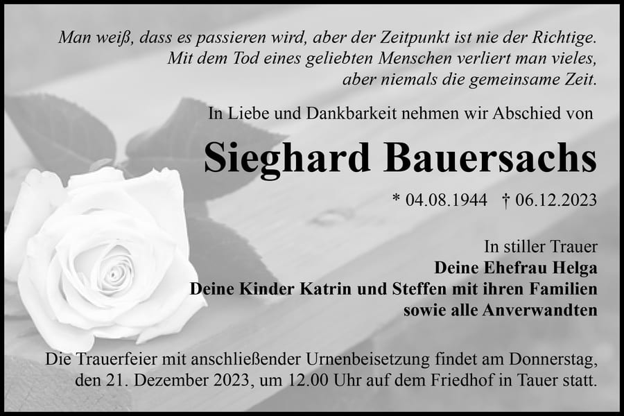 Traueranzeige Sieghard Bauersachs