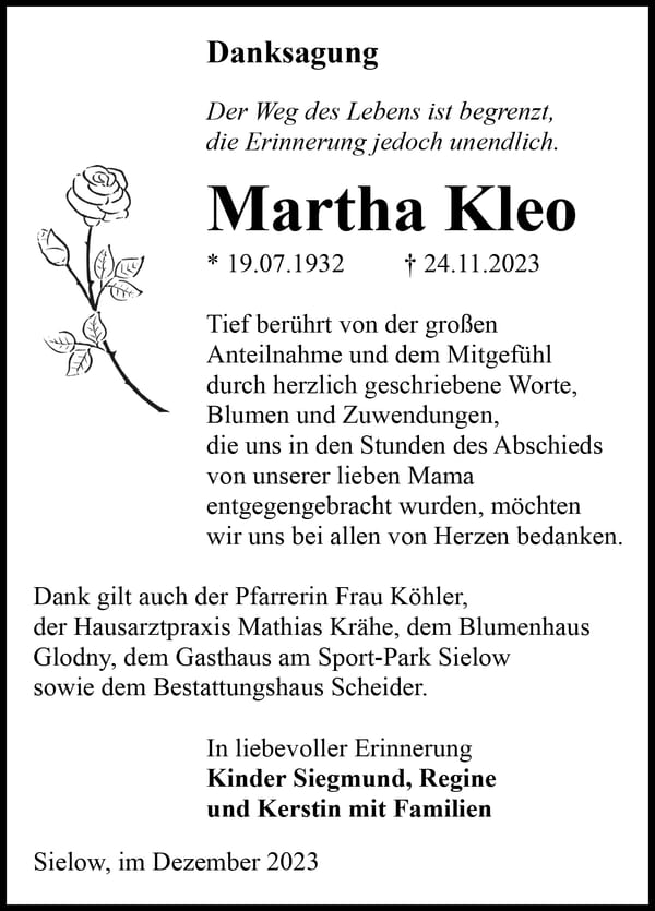 Danksagung Martha Kleo