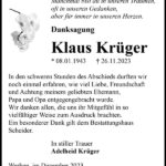 Danksagung Klaus Krüger