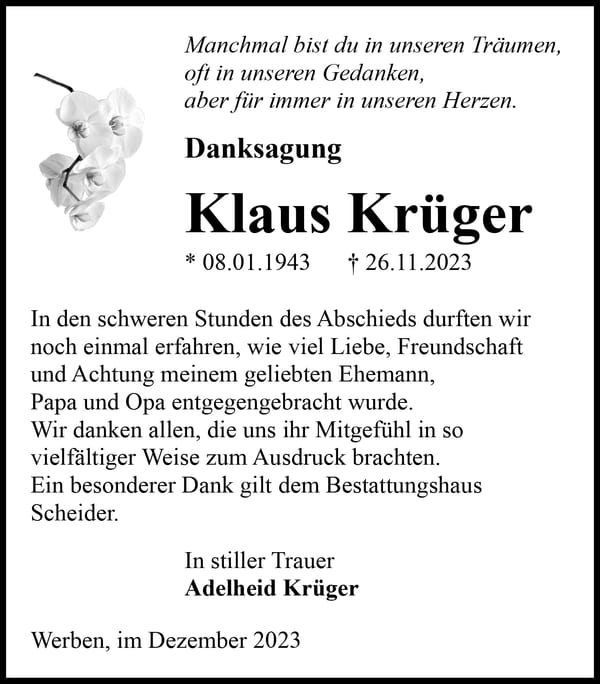 Danksagung Klaus Krüger