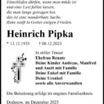 Traueranzeige Heinrich Pipka